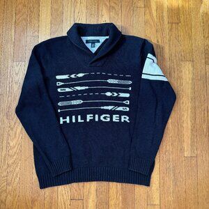 Rare Tommy Hilfiger Navy Cotton-Blend Shawl Neck Sweater